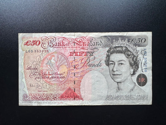 England 50 Pound GBP Banknote 1994 old Circulated Paper Money Bank Bill P-388