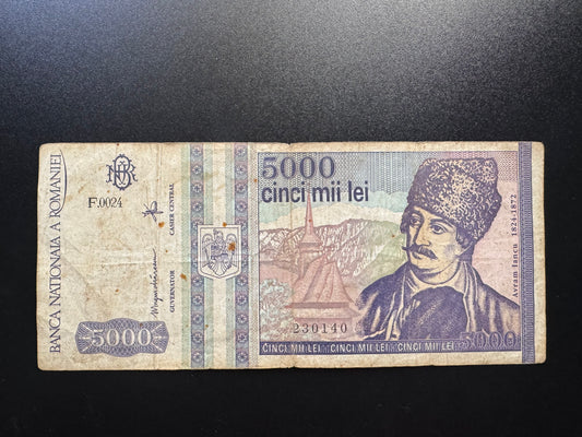 Romania 5000 Lei Banknotes 1993 Old Circulated Paper Money Bank Bill P-103