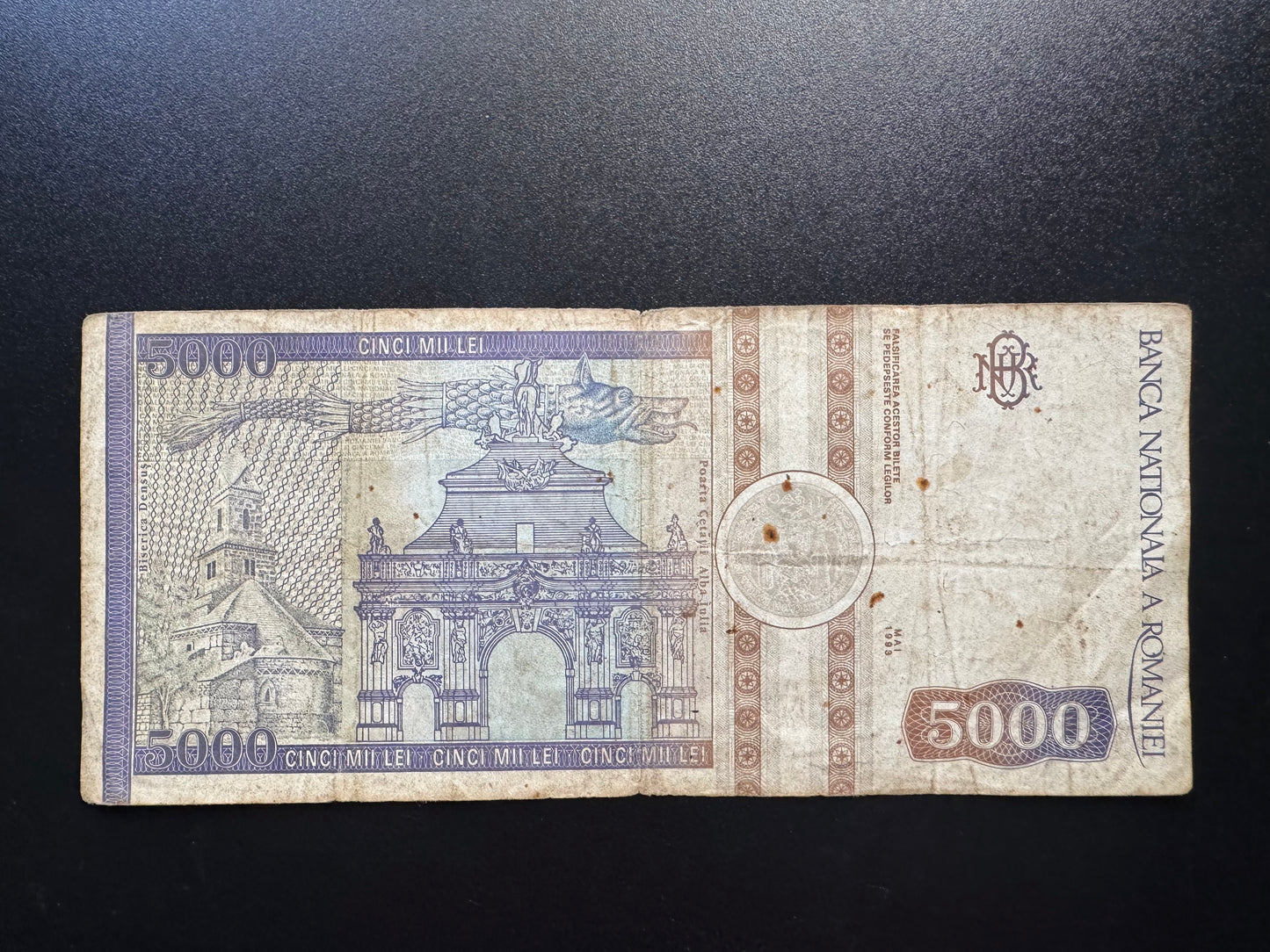 Romania 5000 Lei Banknotes 1993 Old Circulated Paper Money Bank Bill P-103