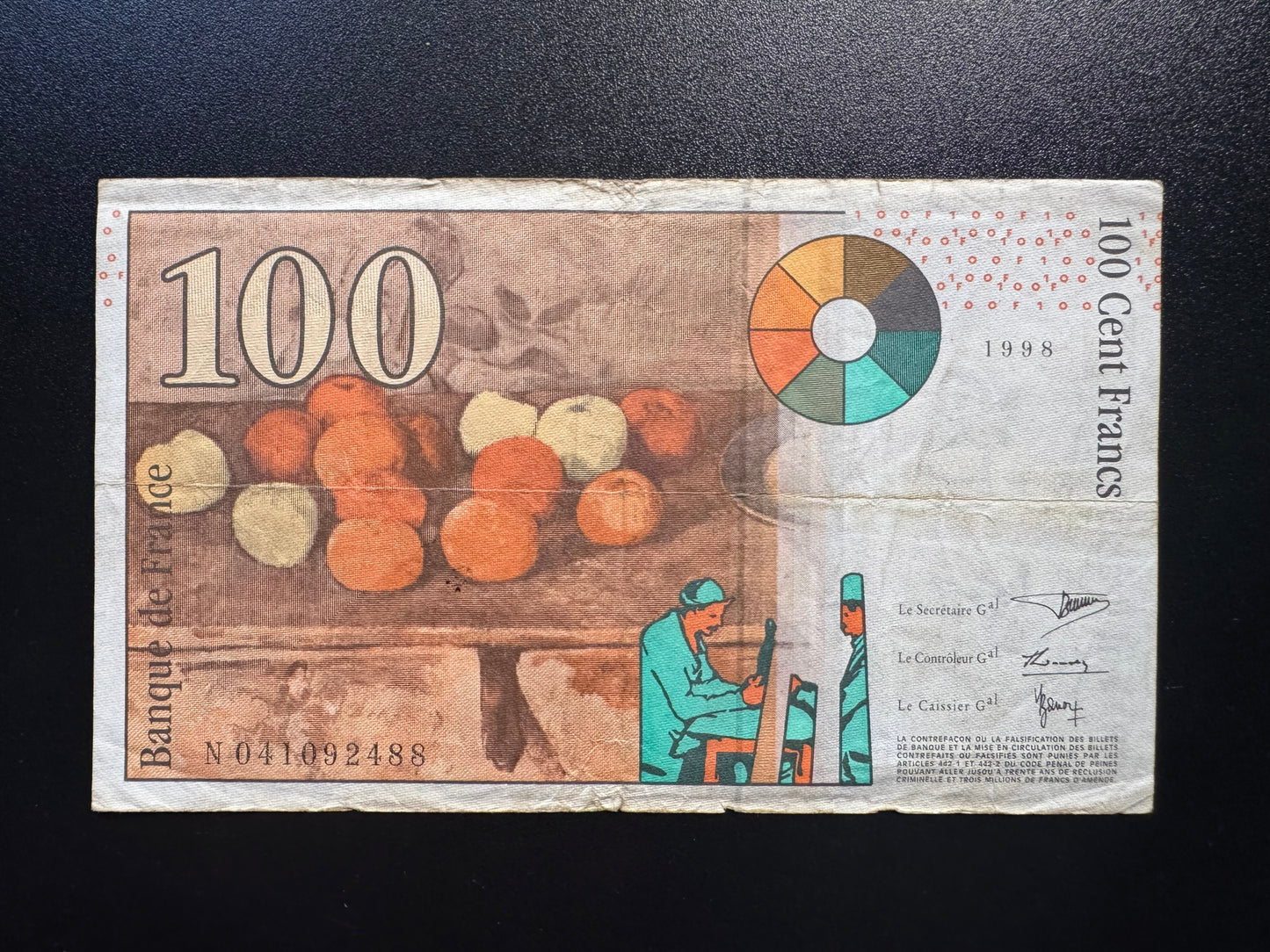 France 100 Franc Banknote 1998 old Circulated Paper Money Bank Bill P-158 Note
