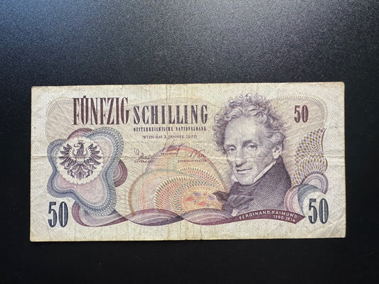 Austria 50 Schilling Banknote 1970 old Circulated Paper Money Bank Bill P-143