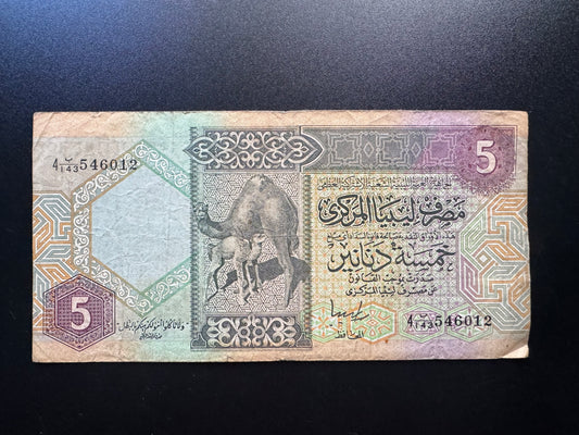 Libya 5 Dinar Banknote 1991 old Circulated Paper Money Bank Bills P-60