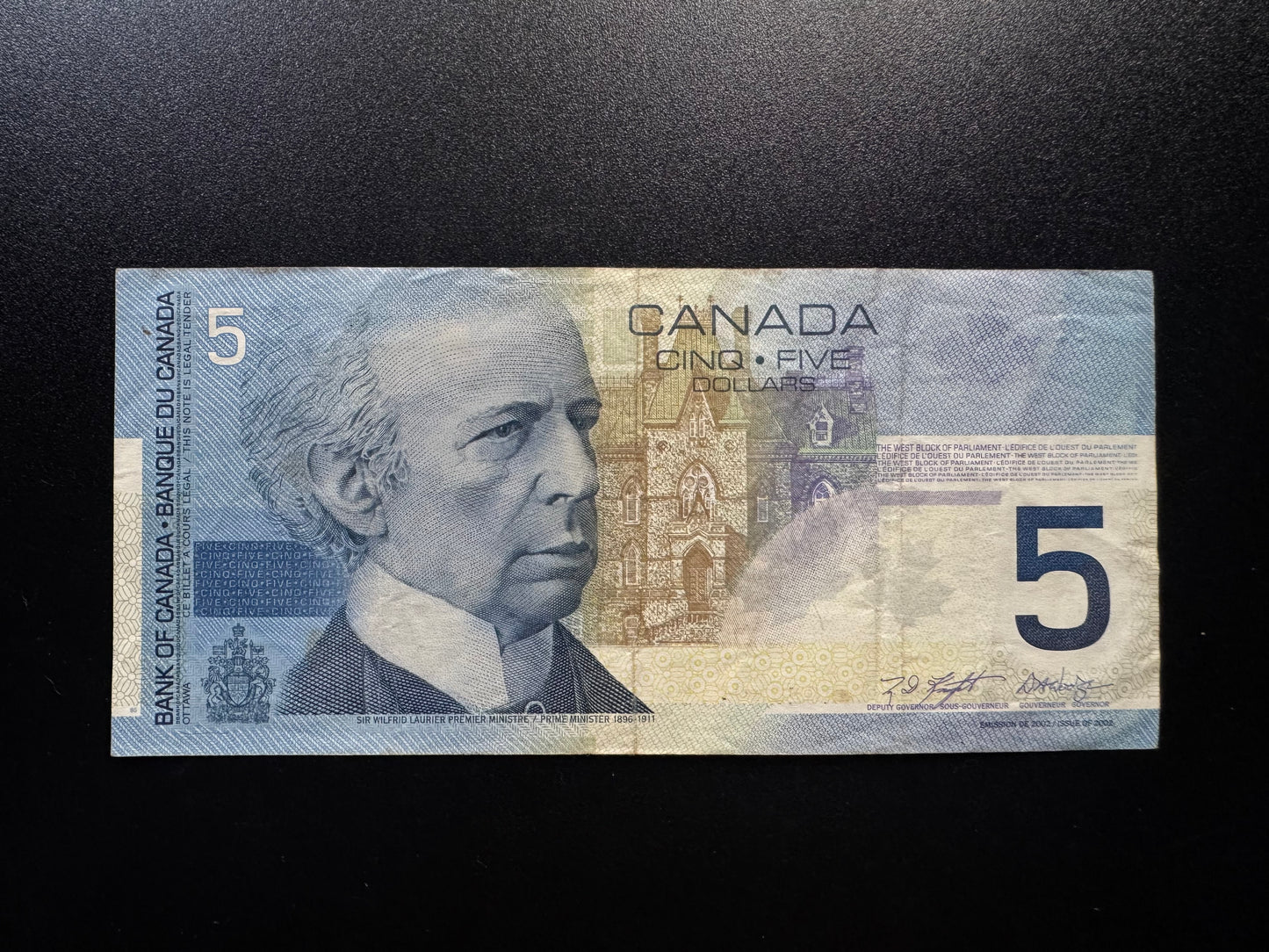 Canada 5 Dollars Banknote 2002 old VF CAD Paper Money Bank Bill