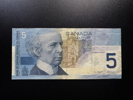 Canada 5 Dollars Banknote 2002 old VF CAD Paper Money Bank Bill