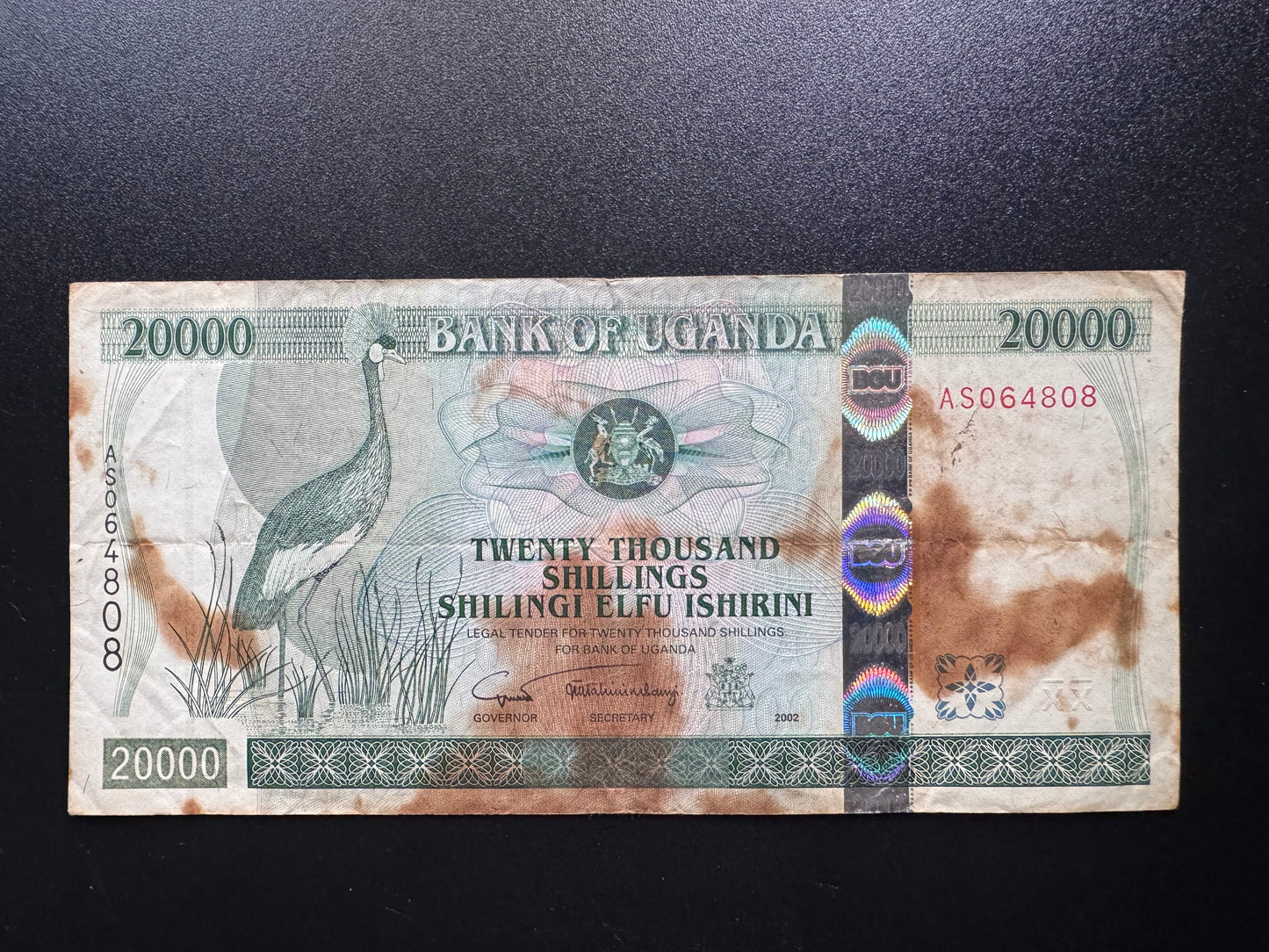 Uganda 20000 Shillings Banknote 2002 Old Circulated Paper Money Bank Bills p-46