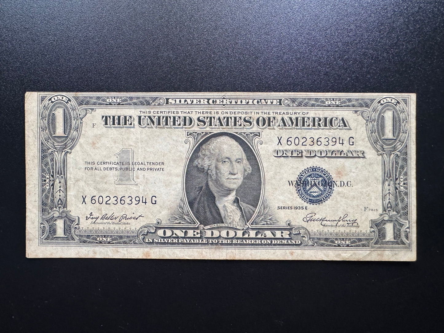 US $1 Dollar 1935-E SILVER CERTIFICATE Top Edge Printing Error USA Rare Banknote