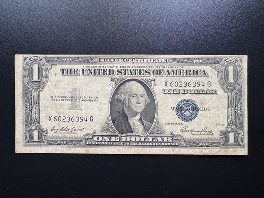 US $1 Dollar 1935-E SILVER CERTIFICATE Top Edge Printing Error USA Rare Banknote