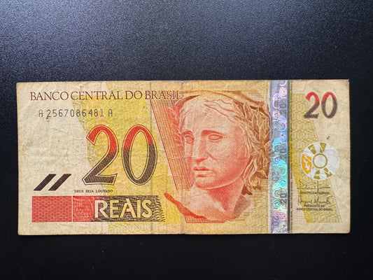 Brazil 20 Reais Banknote 2002 old Circulated Paper Money Bank Bill P-250