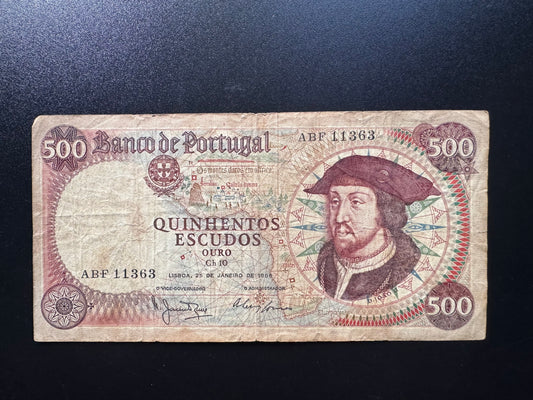 Portugal 500 Escudos Banknote 1965 Rare Date Circulated Paper Bank Bill p-170