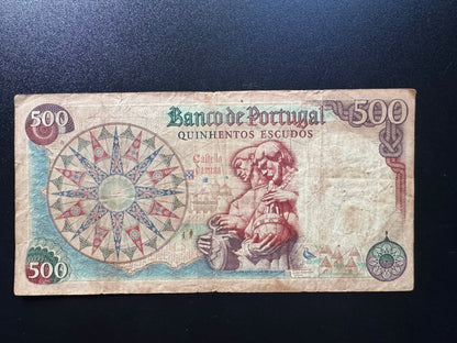 Portugal 500 Escudos Banknote 1965 Rare Date Circulated Paper Bank Bill p-170
