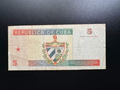 Cuba 5 Pesos Banknote 2005 Old Circulated Banknote Bank Bill P- FX44