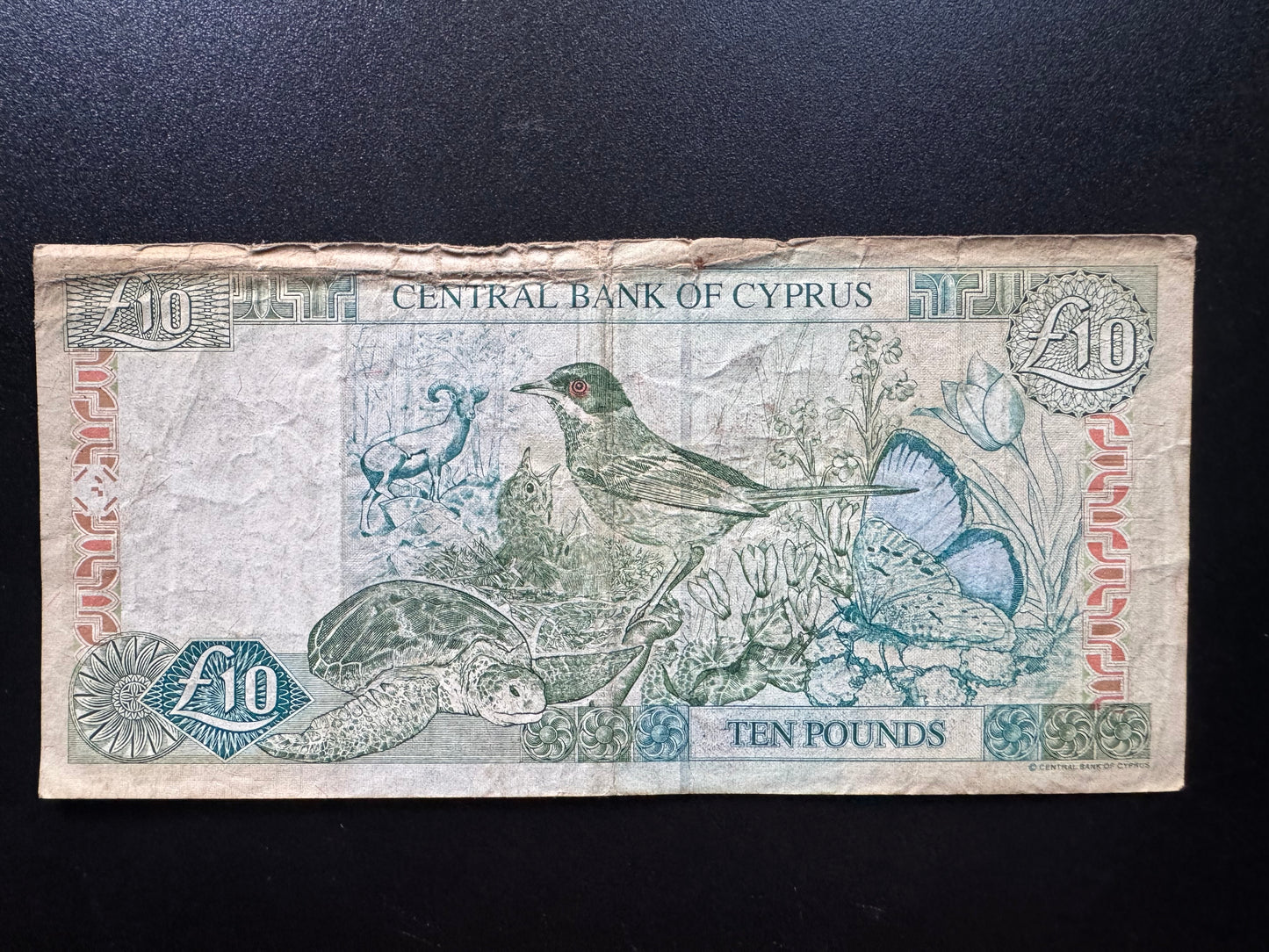 Cyprus 10 Pound Lira Banknote 1997 Old Circulated Paper Money Bank Bill P-62
