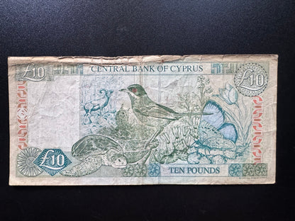 Cyprus 10 Pound Lira Banknote 1997 Old Circulated Paper Money Bank Bill P-62