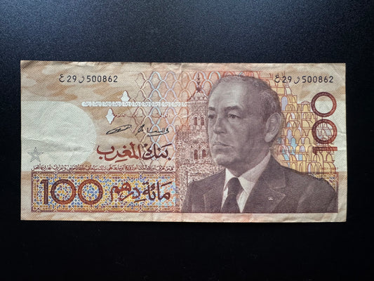 Morocco 100 Dirhams Banknote 1987 old Circulated Paper Money Bank Bills p-65