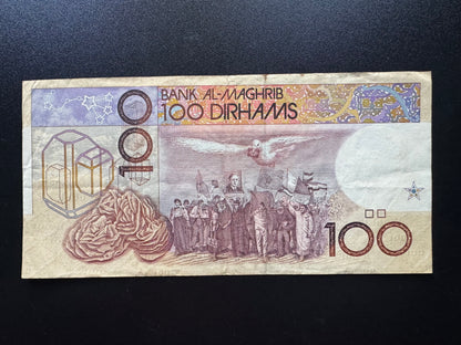 Morocco 100 Dirhams Banknote 1987 old Circulated Paper Money Bank Bills p-65