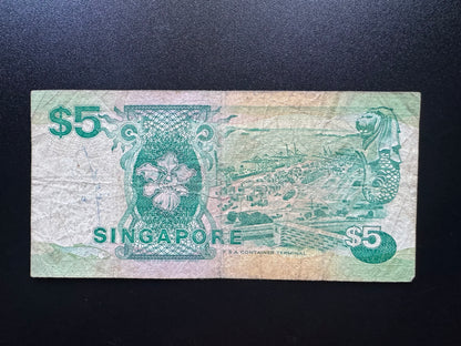 Singapore 5 Dollar Banknote 1989 Old Circulated Paper Money Bank Bills P-19