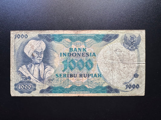 Indonesia 1000 Rupiah Banknote 1975 Old Circulated Paper Money Bank Bill p-113