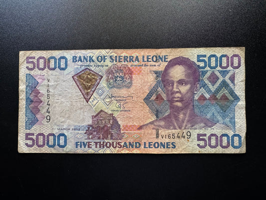 Sierra Leone 5000 Leones Old Banknote 2003 Old Circultad Paper Bank Bill P-27b