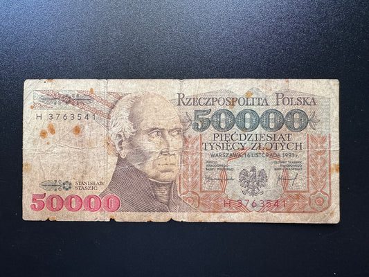 Poland 50000 Zloty Banknote 1993 Old Circulated Paper Bank Bill P-159