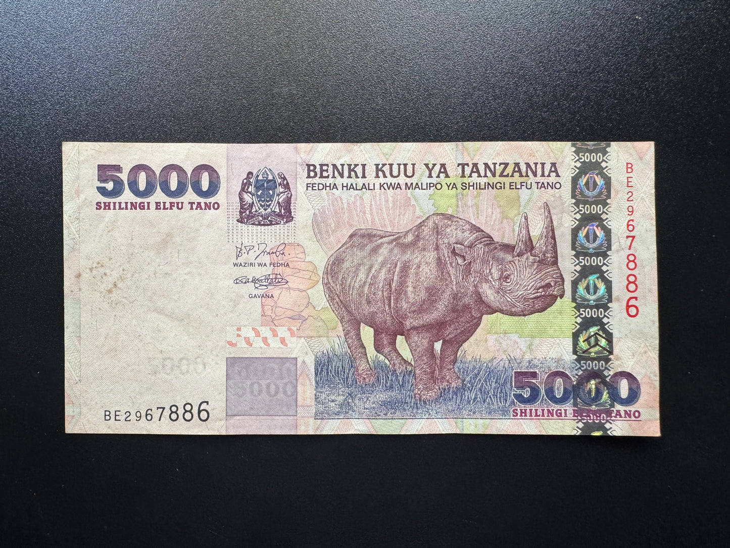 Tanzania 5000 Shillings 2003 Old Circulated Banknote Elephant Bank Bill P-38