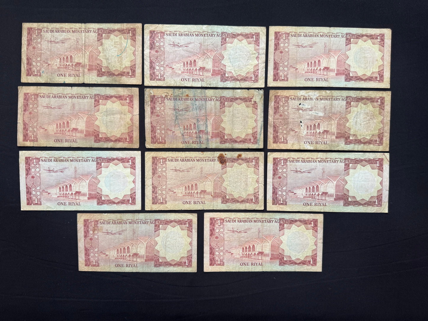 Saudi Arabia 1 Riyal Banknotes 1977 Old Paper Money Bank Bills 11 Pcs/ Lot P-16