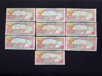 Maldives 20 Rufiyaa Banknotes 2008 Old Paper Money Bills 10 Pcs / Lot P-20c