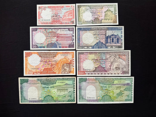 Sri Lanka 5-1000 Rupees Banknotes Old 1980's Historical Series 8/Pcs Full set