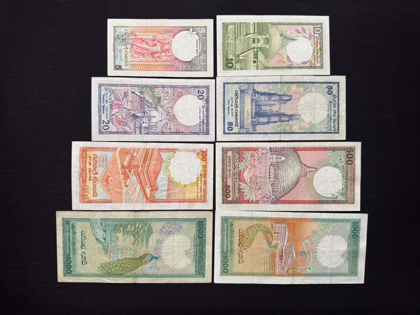 Sri Lanka 5-1000 Rupees Banknotes Old 1980's Historical Series 8/Pcs Full set