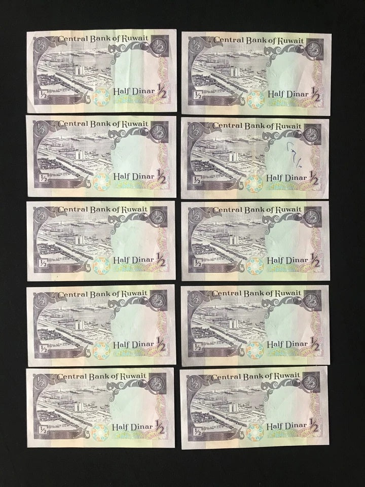 Kuwait 1/2 Dinar Banknotes 10Pcs/Lot 1980ND Old AUNC Paper Bank Bills P-12