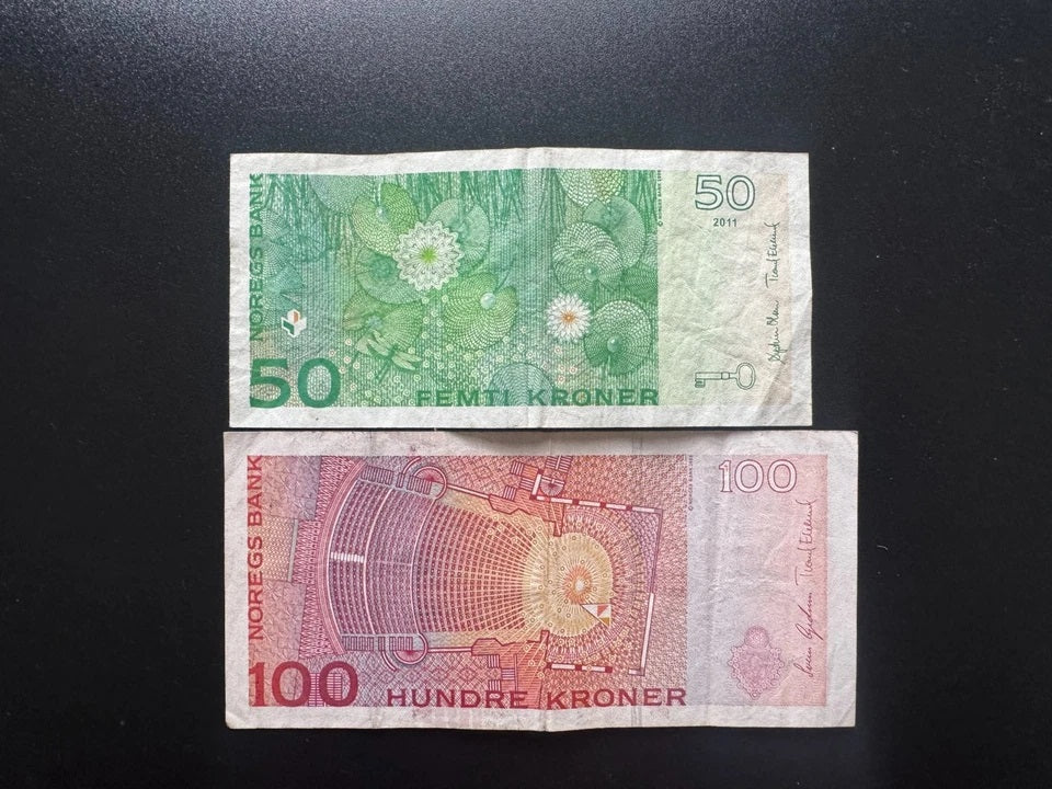 Norway 50, 100 Kroner Banknotes 2006-2011 Circulated Bank Bills 2pcs/ Lot