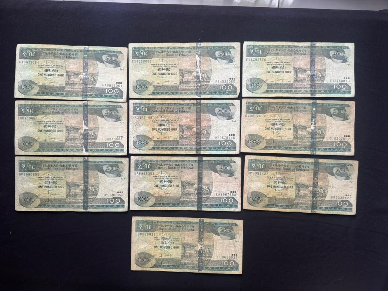 Ethiopia 100 Birr Banknotes 2012-15 Circulated Paper Bank Bills 10pcs/ Lot P-52g