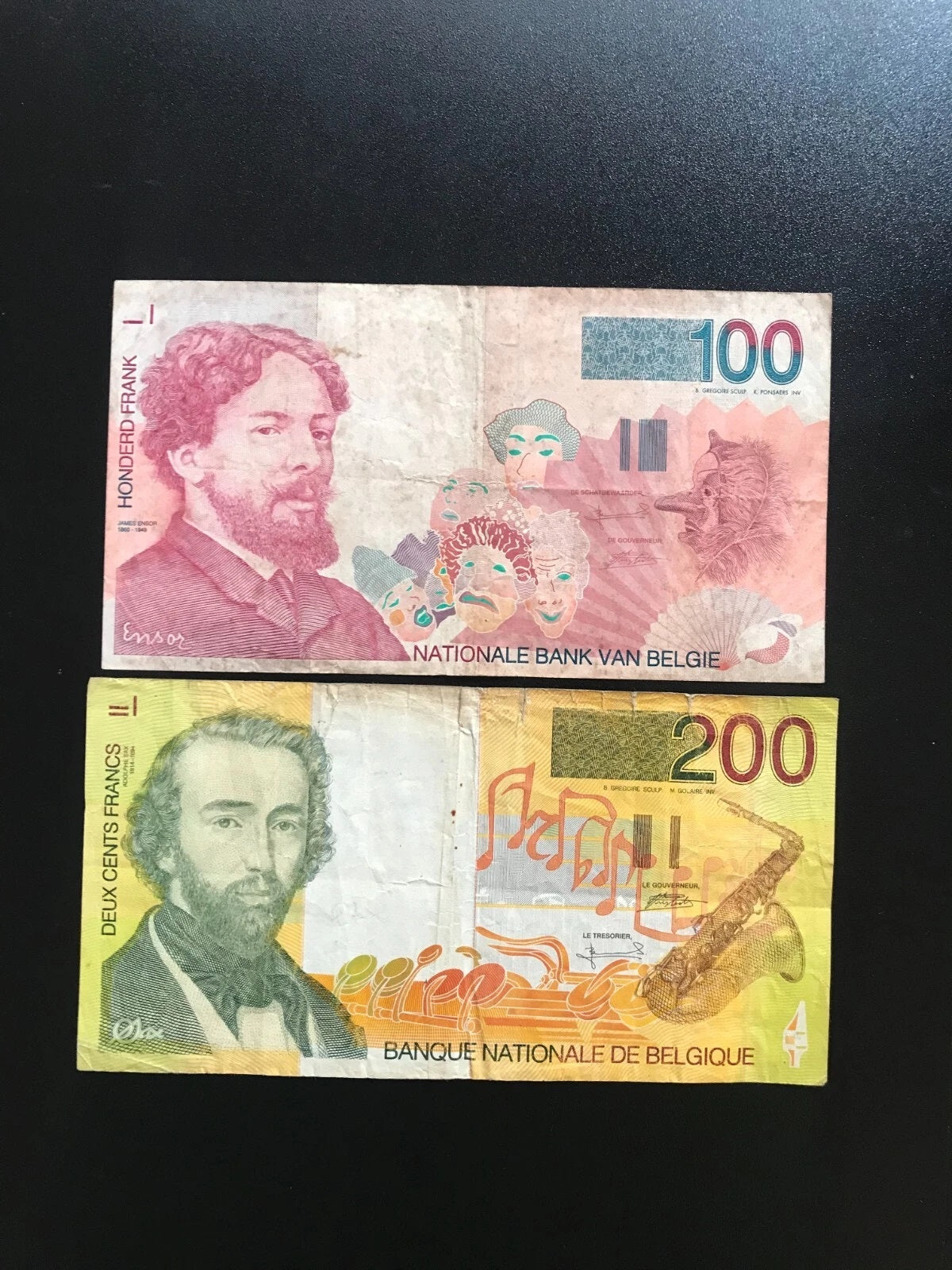 Belgium 100, 200 Francs Banknotes old Circulated Paper Money Bank Bills 2Pcs/Lot