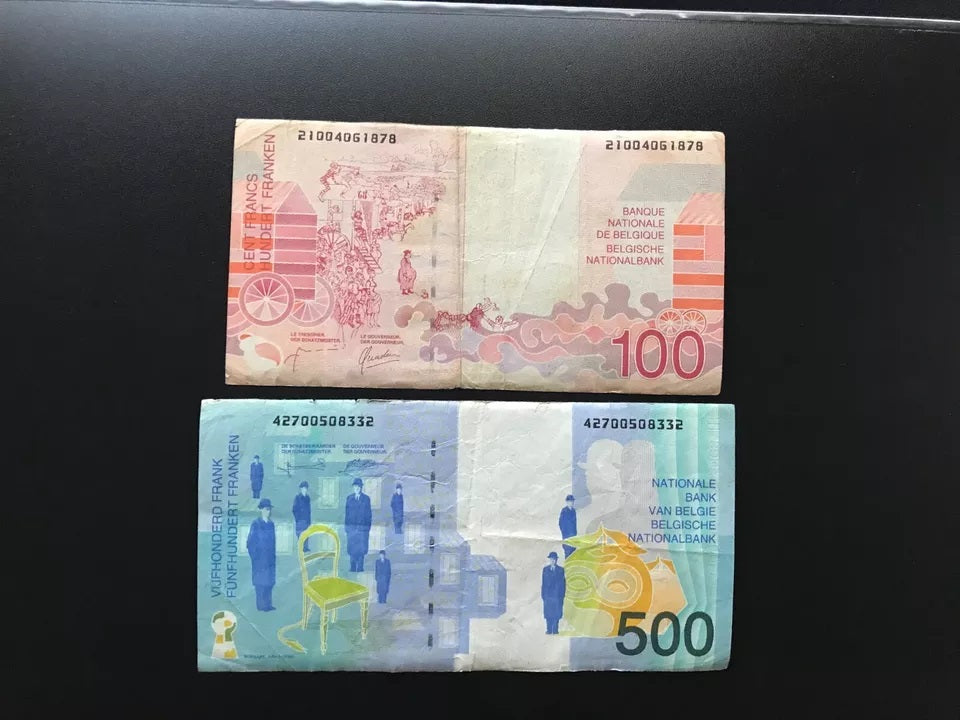 Belgium 100, 500 Francs Banknotes 1994-2001 old Circulated Bank Bills 2Pcs/Lot