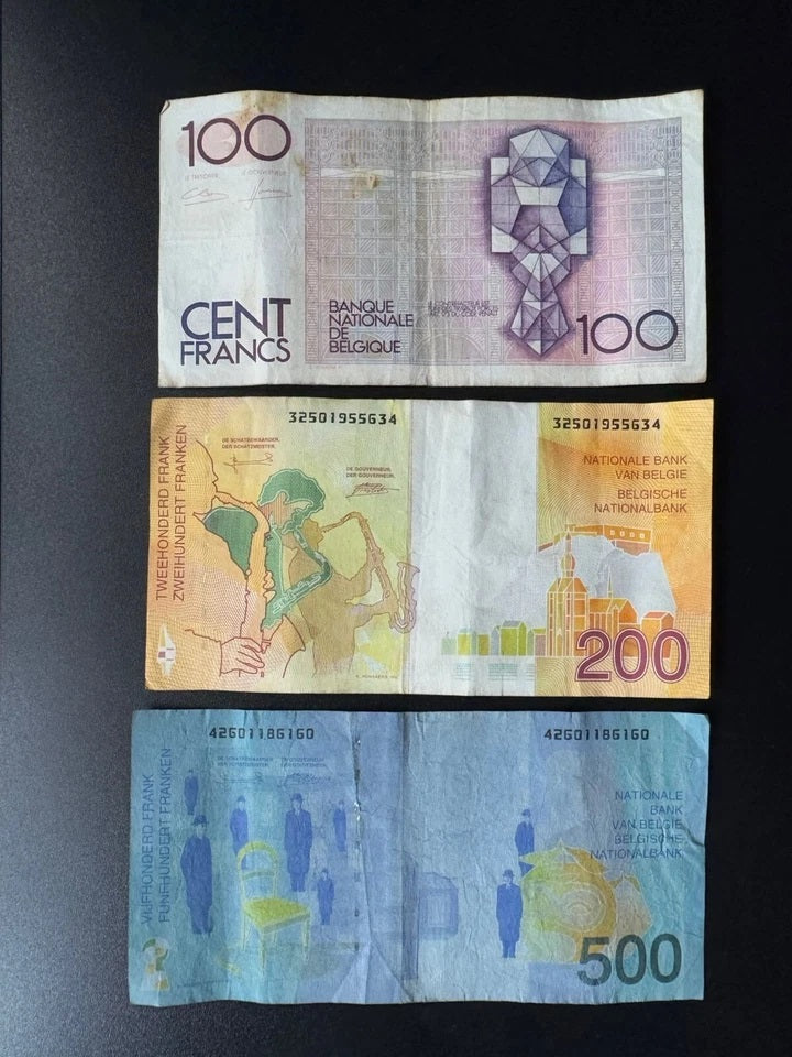 Belgium 100, 200, 500 Francs Banknotes old Circulated Paper Bank Bills 3Pcs/Lot