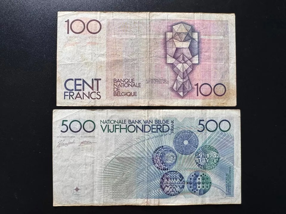 Belgium 100, 500 Francs Banknotes 1982-98 old Circulated Bank Bills 2Pcs/Lot set