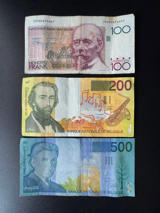 Belgium 100, 200, 500 Francs Banknotes old Circulated Paper Bank Bills 3Pcs/Lot