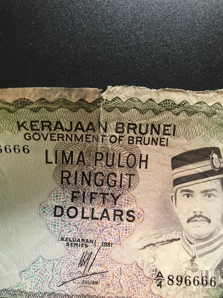 Brunei 1, 5, 10, 50 Dollars Banknotes 1981-88 Old Circulated Bills 4 Pcs/Lot Set