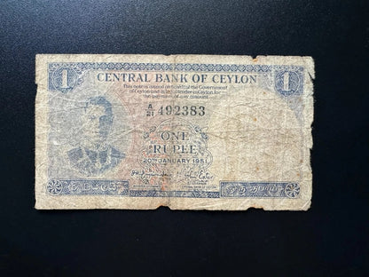 British Ceylon 1 & 10 Rupees Banknotes 1951 Old King George Bank Bills 2Pcs/Lot