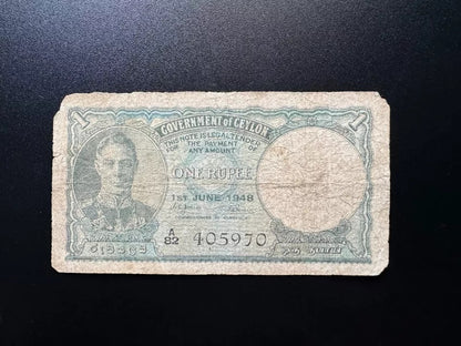 British Ceylon 1, 2, 5, 10 Rupees Banknotes Old King George Bank Bills 4Pcs/Lot