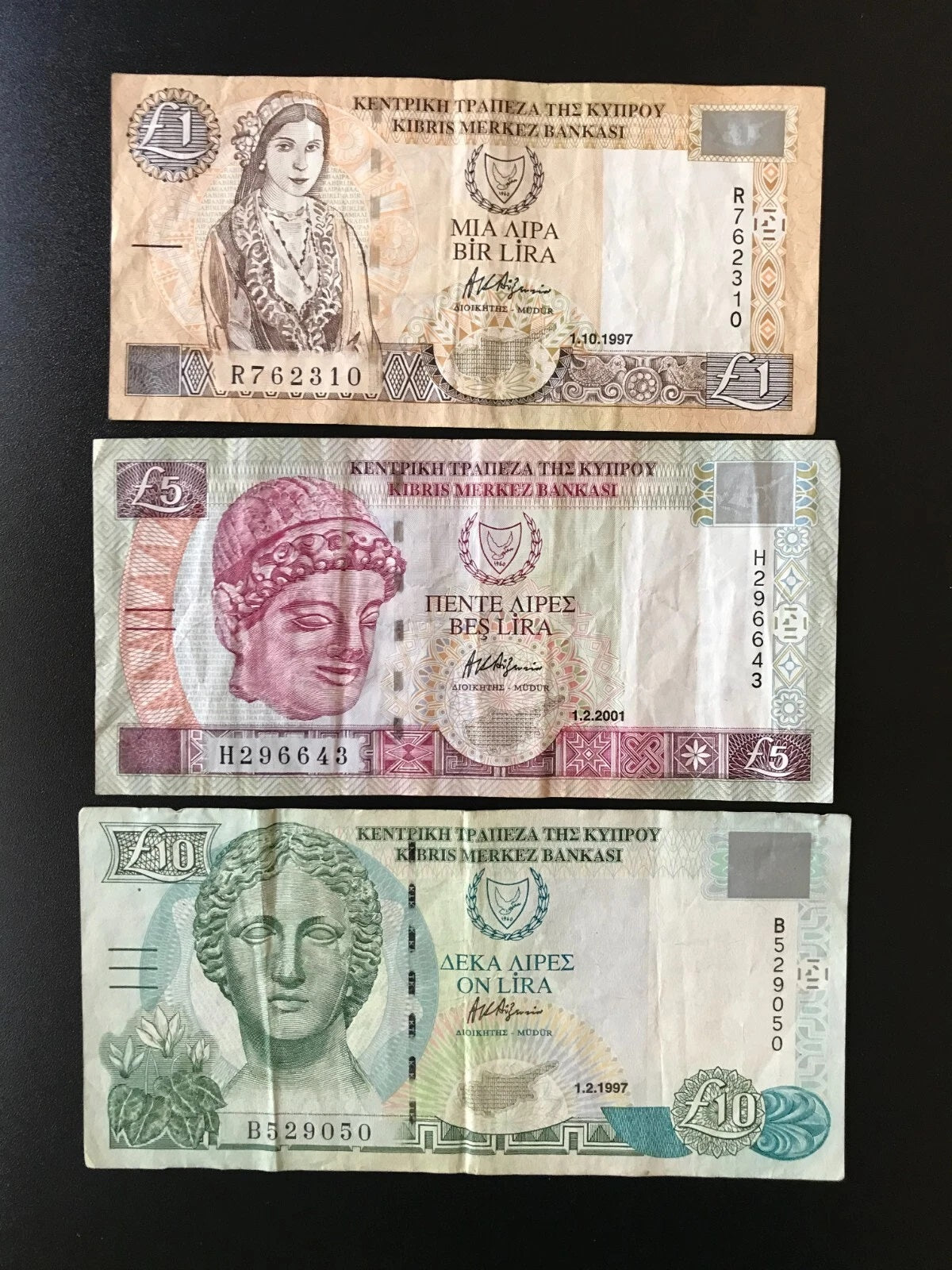 Cyprus 1, 5, 10 Pound Lira Banknotes Old Paper Money Bank Bills 3pcs/Lot