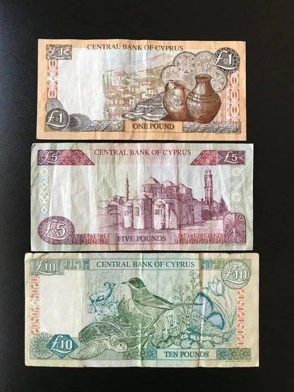 Cyprus 1, 5, 10 Pound Lira Banknotes Old Paper Money Bank Bills 3pcs/Lot