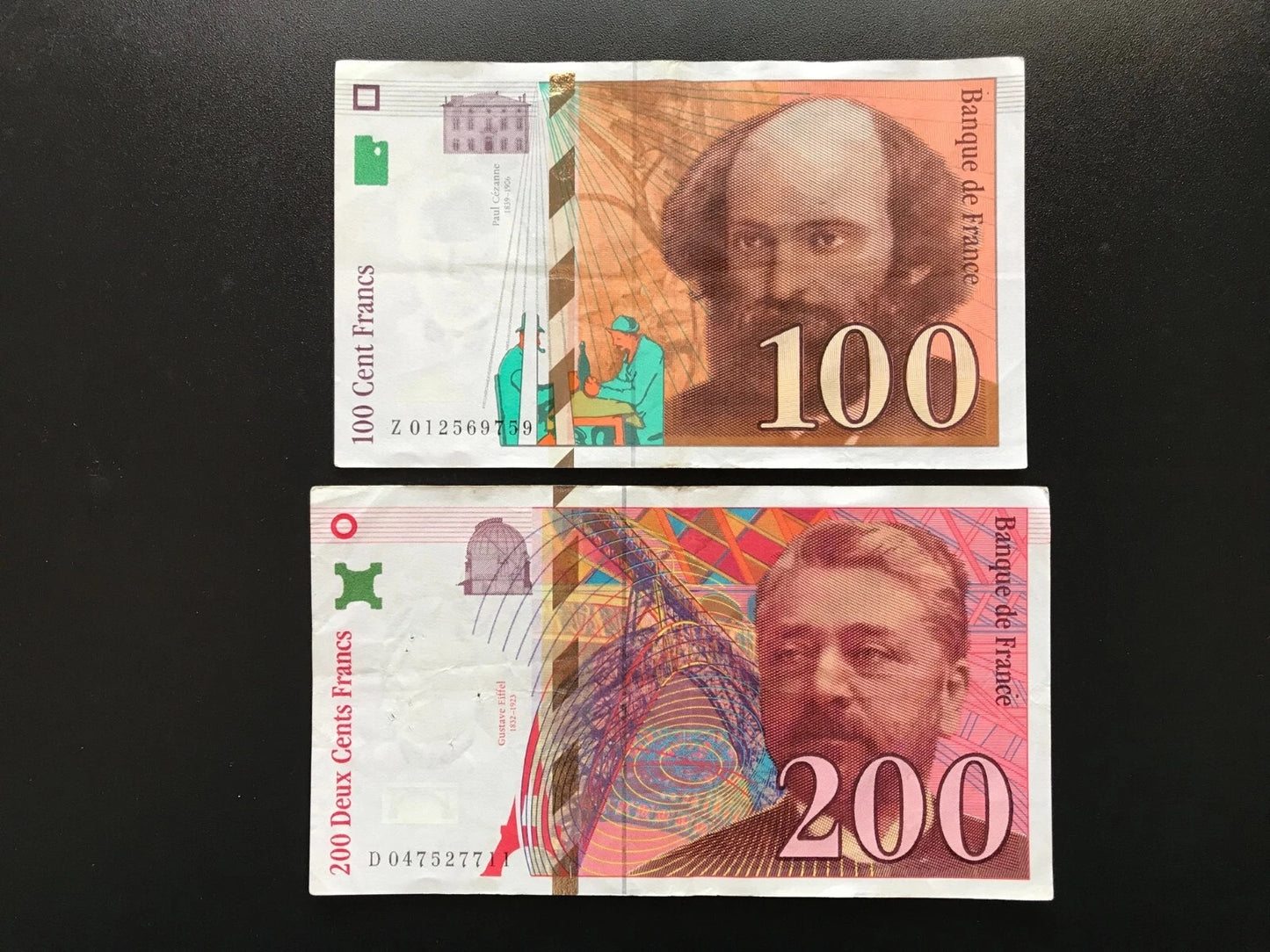 France 100, 200 Francs Banknotes 1996-97 Vintage VF-Circulated Bank Bills 2Pcs-Lot
