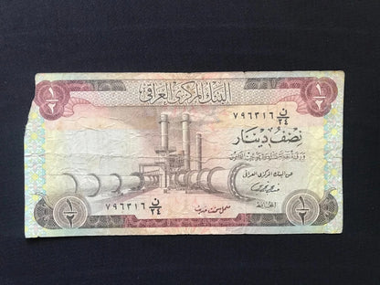 Iraq 1/2, 1, 5, 10,Dinars Banknotes 1973 ND Old Paper Money Bank Bills 4Pcs/ Lot