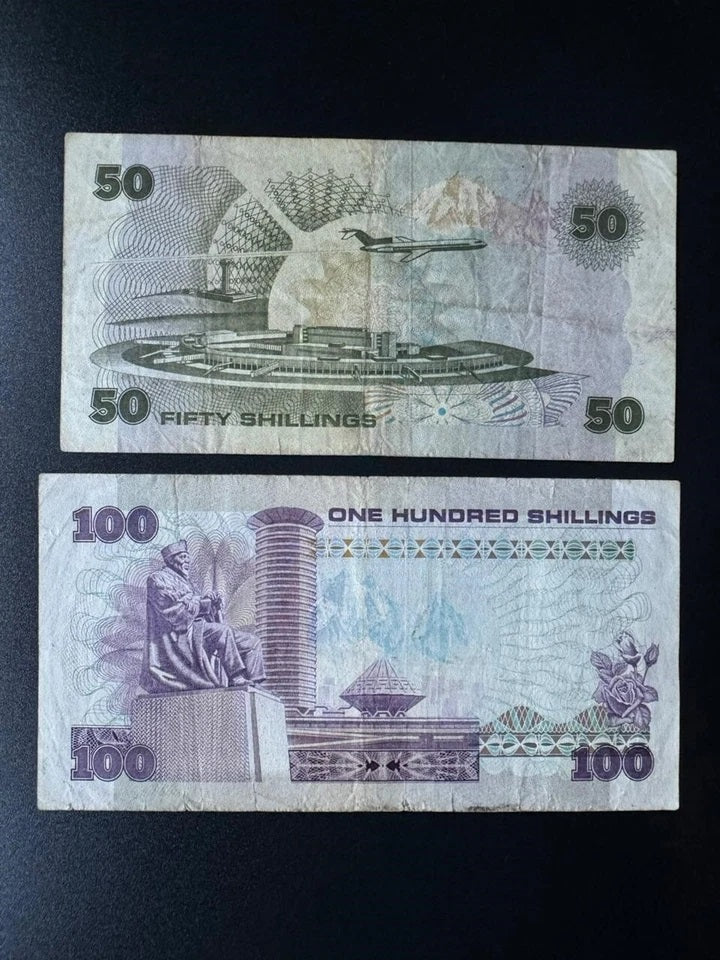 Kenya 50, 100 Shillings Banknotes 1980-81 Vintage Circulated Bank Bills 2Pcs/Lot