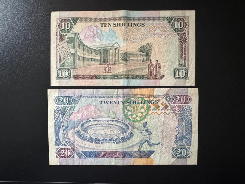 Kenya 10, 20, Shillings Banknotes 1993 Old VF-Circulated Paper Bank Bills 2pcs/Lot