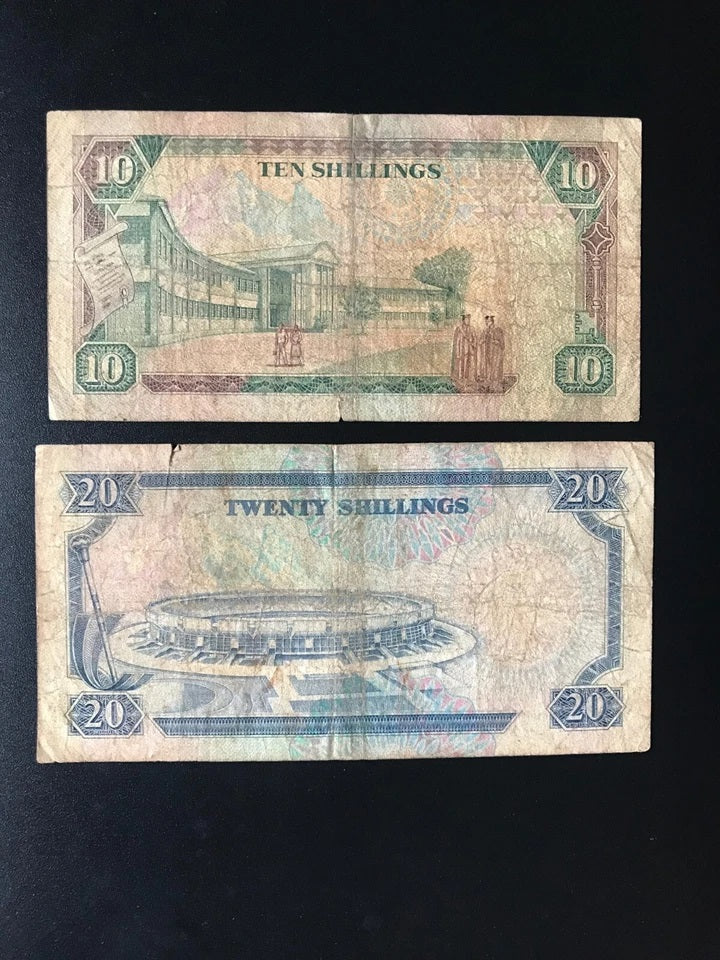 Kenya 10, 20 Shillings Banknotes 1989-90 old Circulated Paper Bank Bills 2pcs/Lot