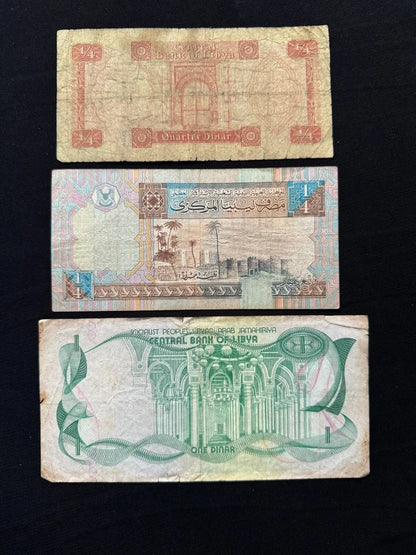 Libya 1/4, 1 Dinar Collectible Banknotes | Circulated | 3pcs/ Lot Set