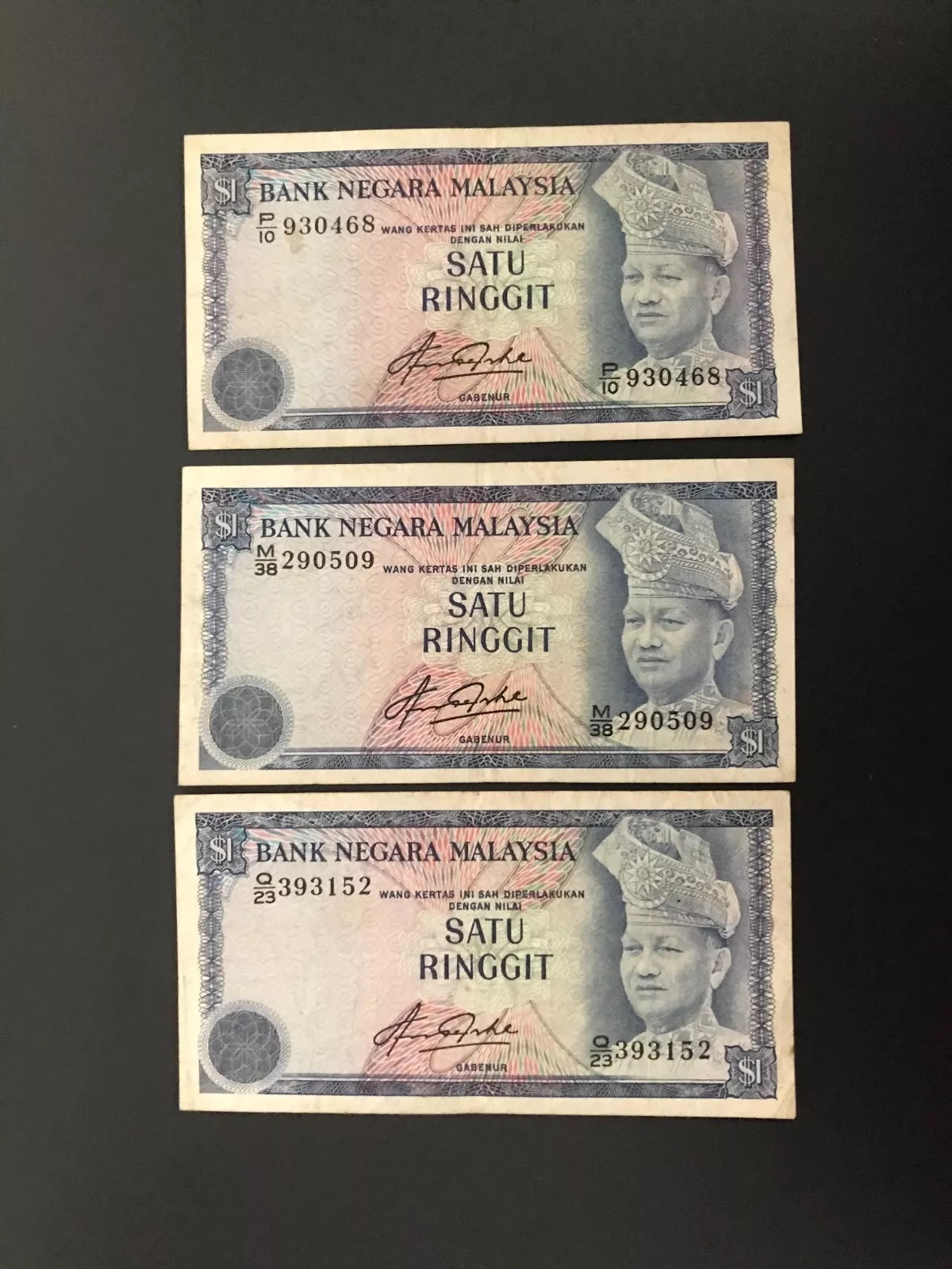Malaysia 1 Ringgit Banknotes 1976-81 Old Circulated Bank Bills Set 3Pcs/ Lot P-13