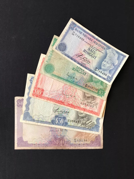 Malaysia 1, 5, 10, 50, 100 Ringgit Banknotes 1967 Old Circulated First Issue Rare Full Set 5Pcs