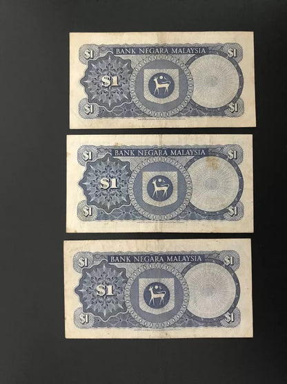 Malaysia 1 Ringgit Banknotes 1976-81 Old Circulated Bank Bills Set 3Pcs/ Lot P-13